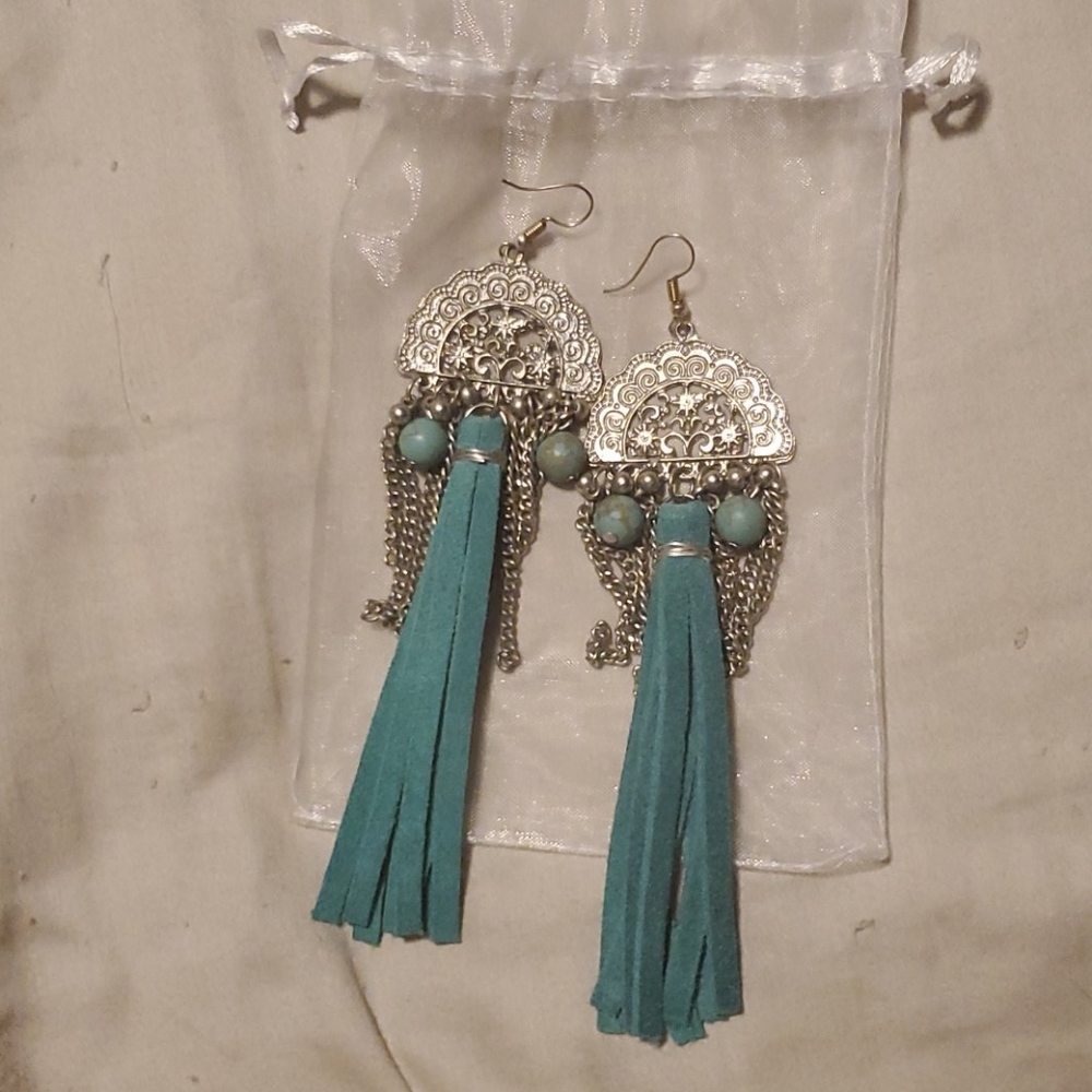 Silver and Turquoise Fringe Earrings